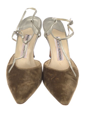 Manolo Blahnik Suede Animal Print T-Strap Pumps