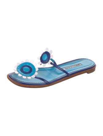 Manolo Blahnik Leather Scalloped Accent Slides