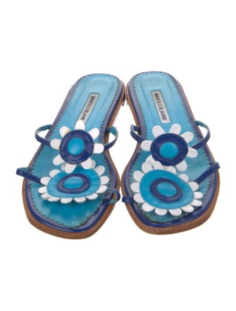 Manolo Blahnik Leather Scalloped Accent Slides