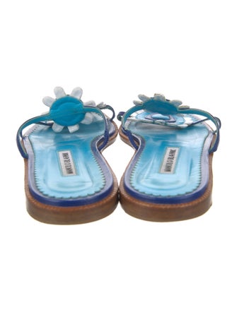 Manolo Blahnik Leather Scalloped Accent Slides