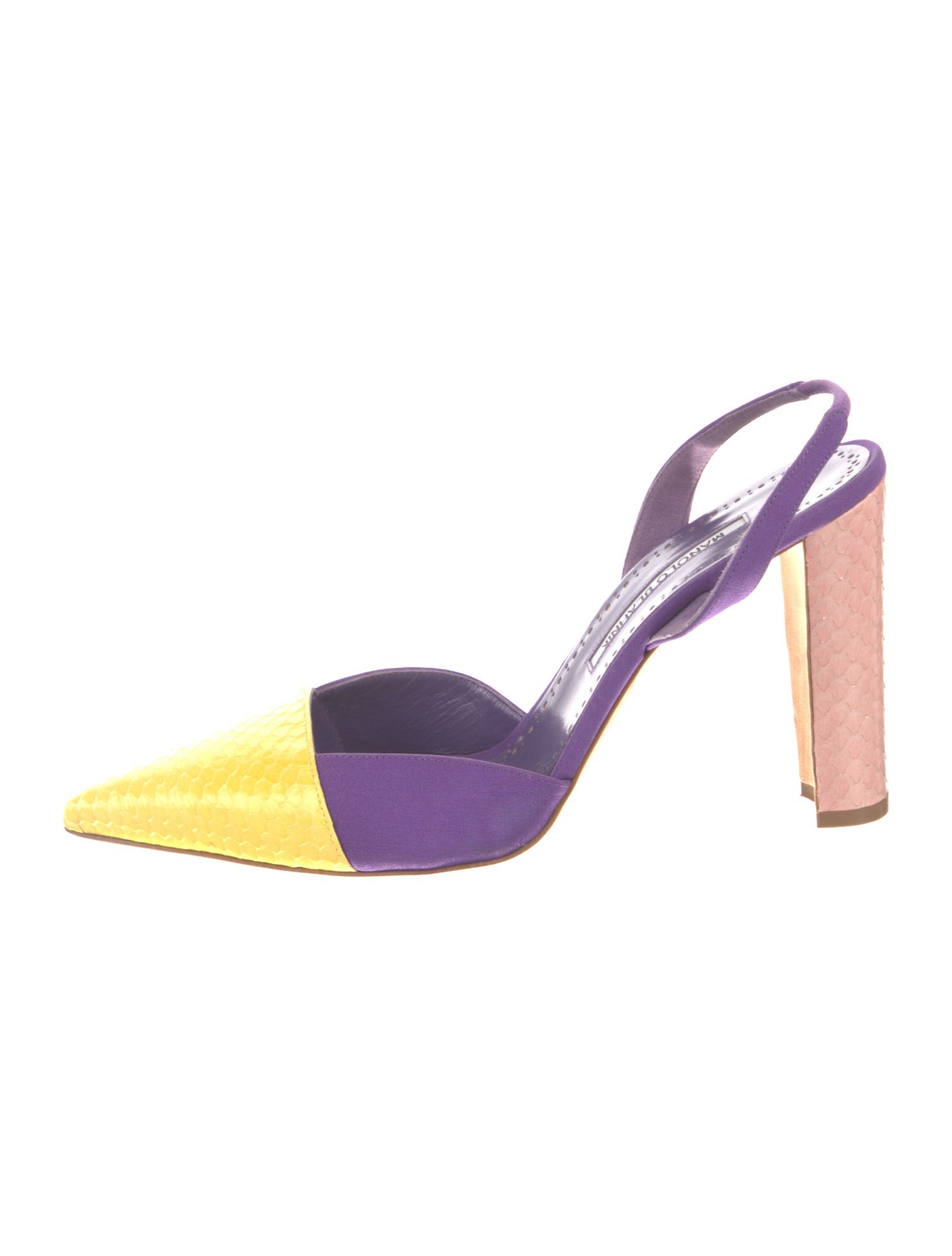 Manolo Blahnik Leather Colorblock Pattern Slingback Pumps