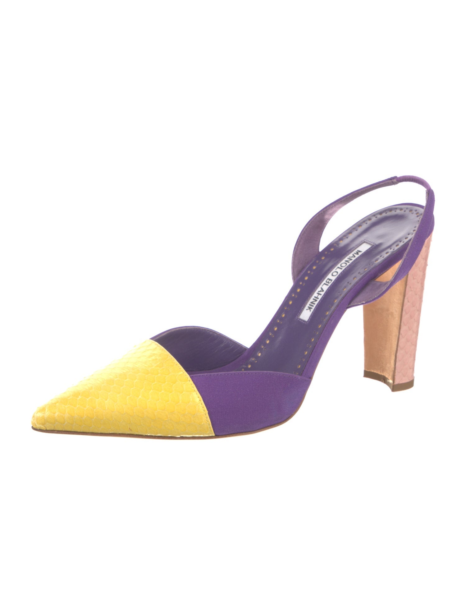 Manolo Blahnik Leather Colorblock Pattern Slingback Pumps