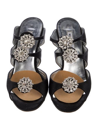 Manolo Blahnik Satin Crystal Embellishments Slides