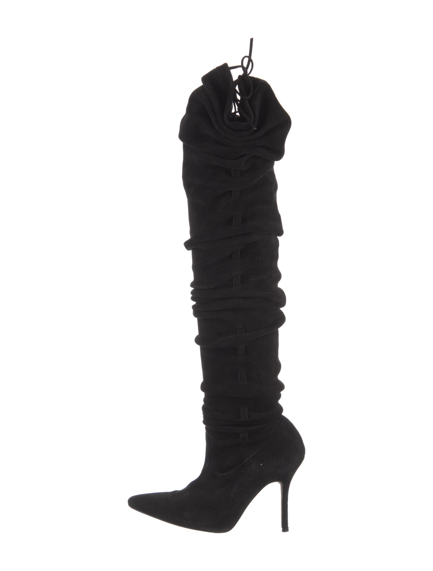 Manolo Blahnik Suede Ruffle Embellishment Lace-Up Boots