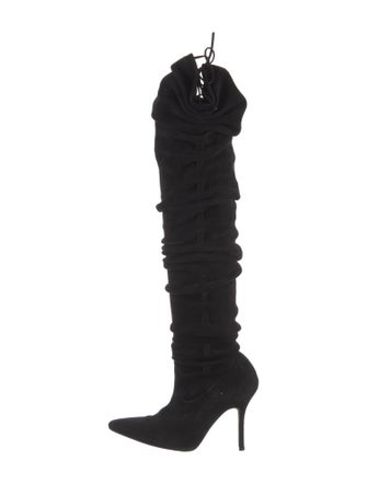 Manolo Blahnik Suede Ruffle Embellishment Lace-Up Boots