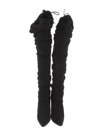 Manolo Blahnik Suede Ruffle Embellishment Lace-Up Boots