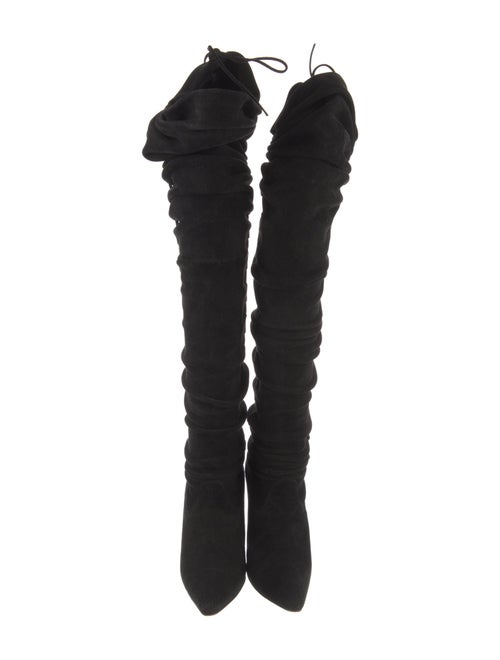 Manolo Blahnik Suede Ruffle Embellishment Lace-Up Boots