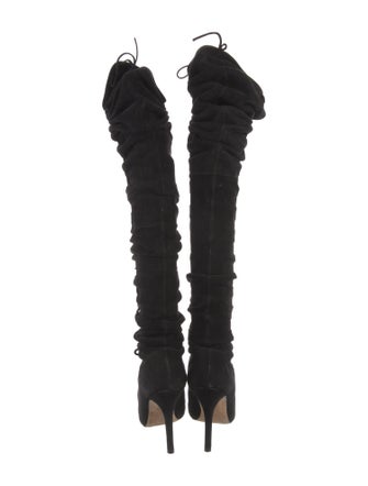 Manolo Blahnik Suede Ruffle Embellishment Lace-Up Boots