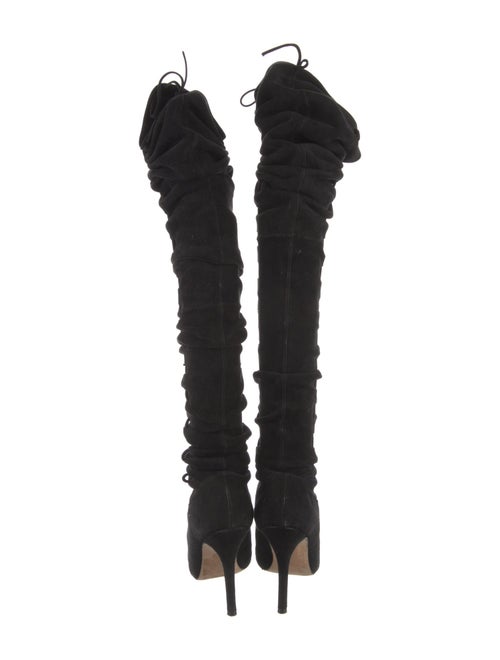 Manolo Blahnik Suede Ruffle Embellishment Lace-Up Boots