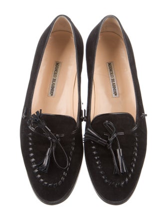 Manolo Blahnik Suede Whipstitch Trim Loafers