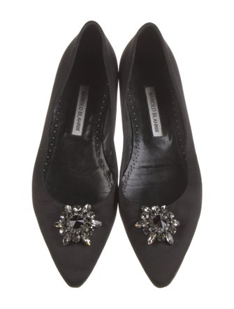 Manolo Blahnik Suede Crystal Embellishments Flats