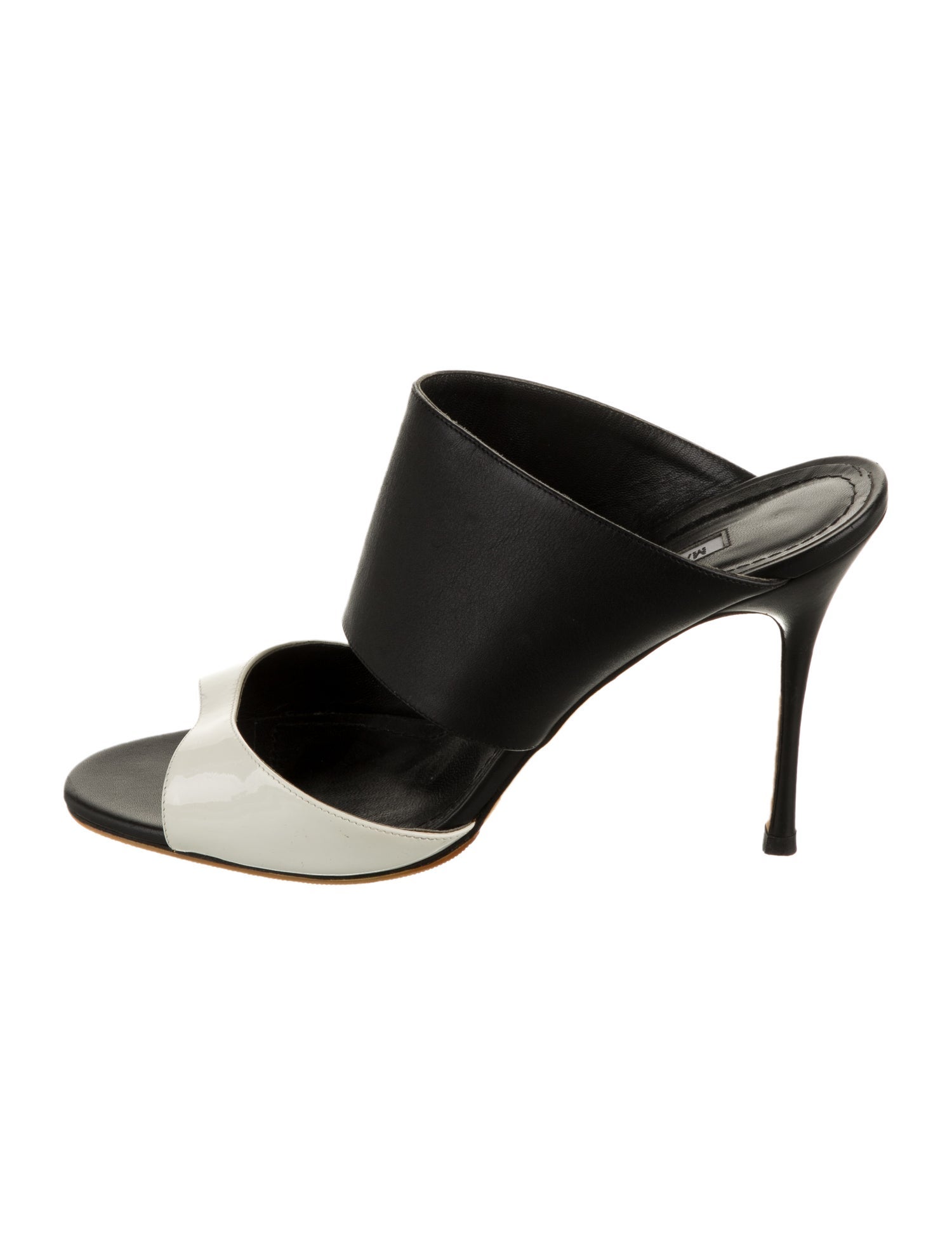 Manolo Blahnik Leather Colorblock Pattern Mules