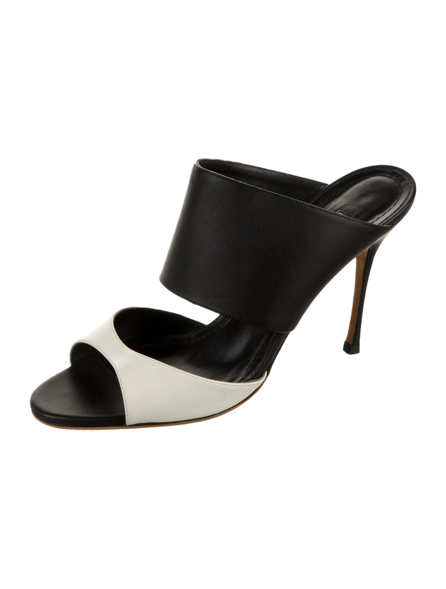 Manolo Blahnik Leather Colorblock Pattern Mules