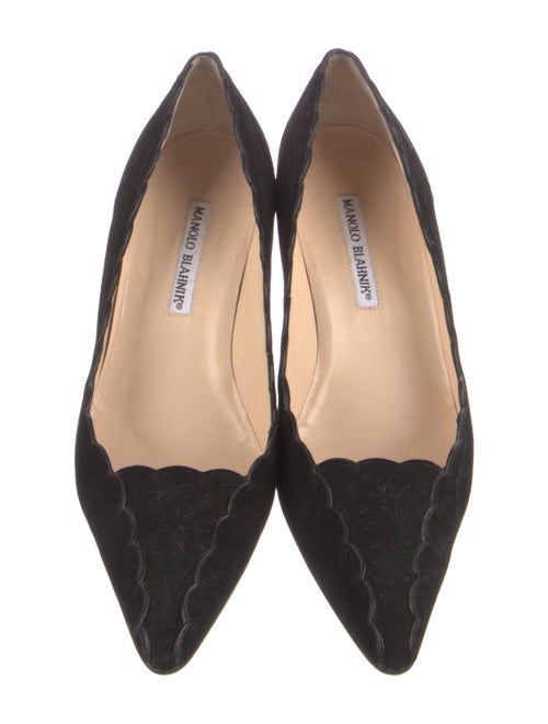 Manolo Blahnik Suede Scalloped Accent Pumps