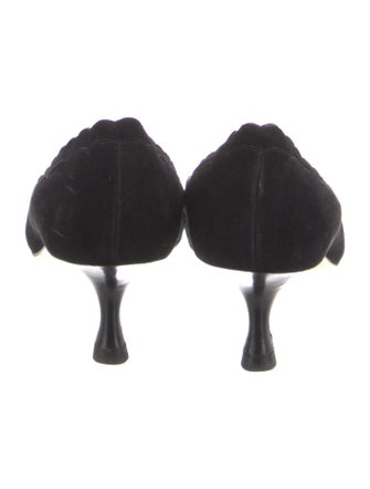 Manolo Blahnik Suede Scalloped Accent Pumps