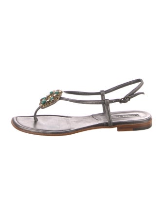 Manolo Blahnik Leather T-Strap Sandals