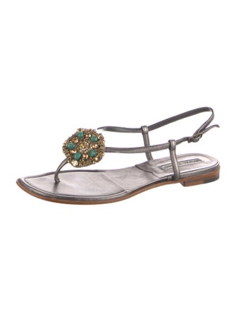 Manolo Blahnik Leather T-Strap Sandals