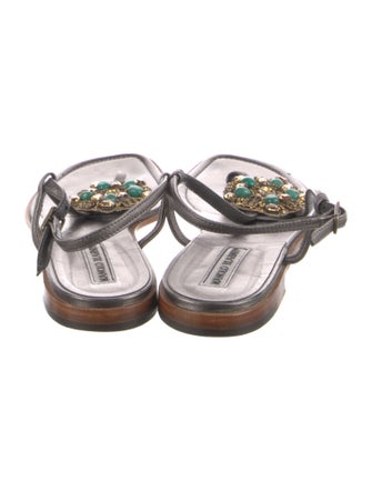 Manolo Blahnik Leather T-Strap Sandals