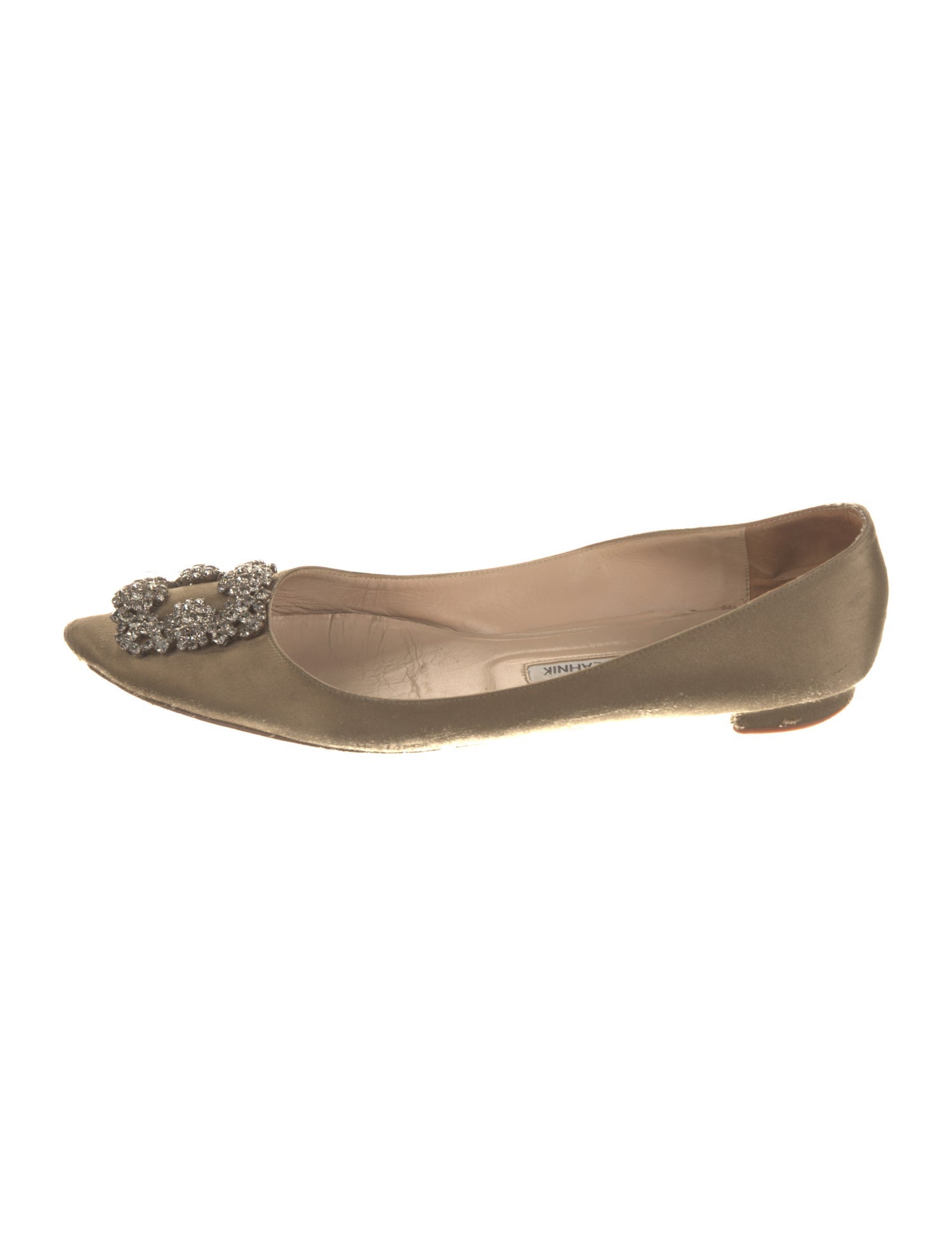 Manolo Blahnik Satin Crystal Embellishments Flats