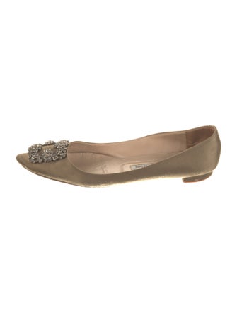 Manolo Blahnik Satin Crystal Embellishments Flats
