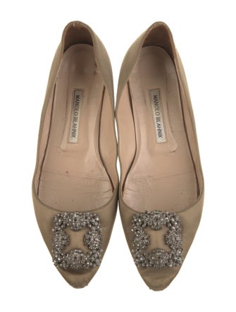 Manolo Blahnik Satin Crystal Embellishments Flats