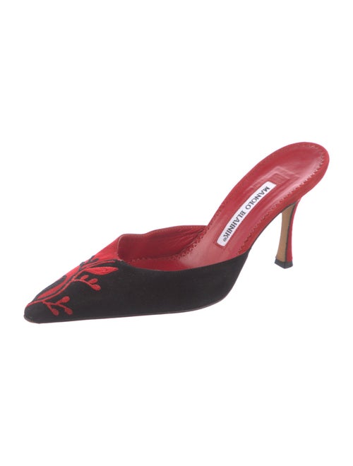 Manolo Blahnik Suede Embroidered Accent Mules