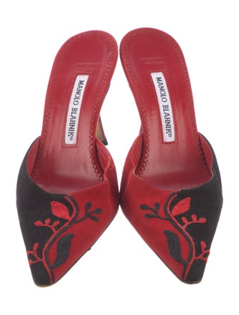 Manolo Blahnik Suede Embroidered Accent Mules