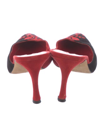 Manolo Blahnik Suede Embroidered Accent Mules