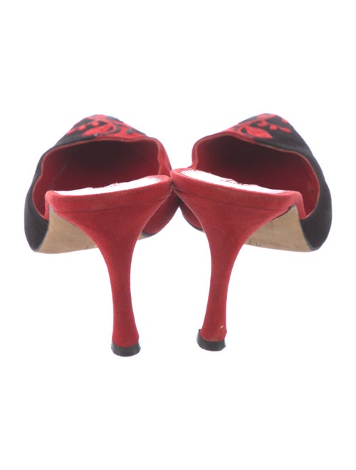 Manolo Blahnik Suede Embroidered Accent Mules