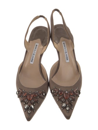 Manolo Blahnik Satin Crystal Embellishments Slingback Pumps