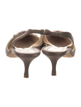 Manolo Blahnik Satin Crystal Embellishments Slingback Pumps