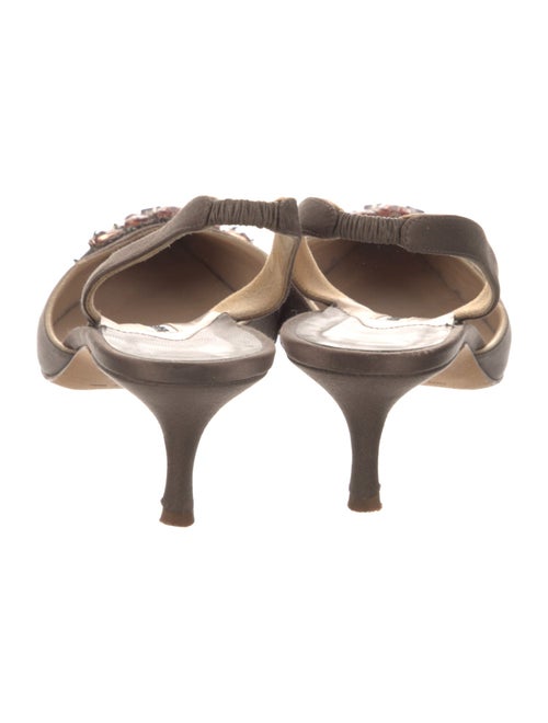 Manolo Blahnik Satin Crystal Embellishments Slingback Pumps