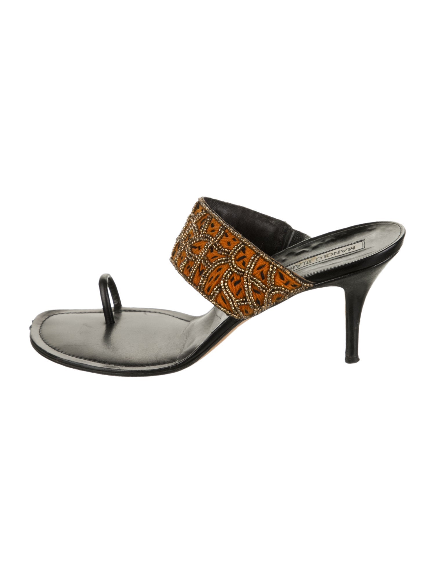 Manolo Blahnik Leather Printed Slides