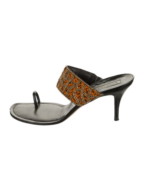 Manolo Blahnik Leather Printed Slides
