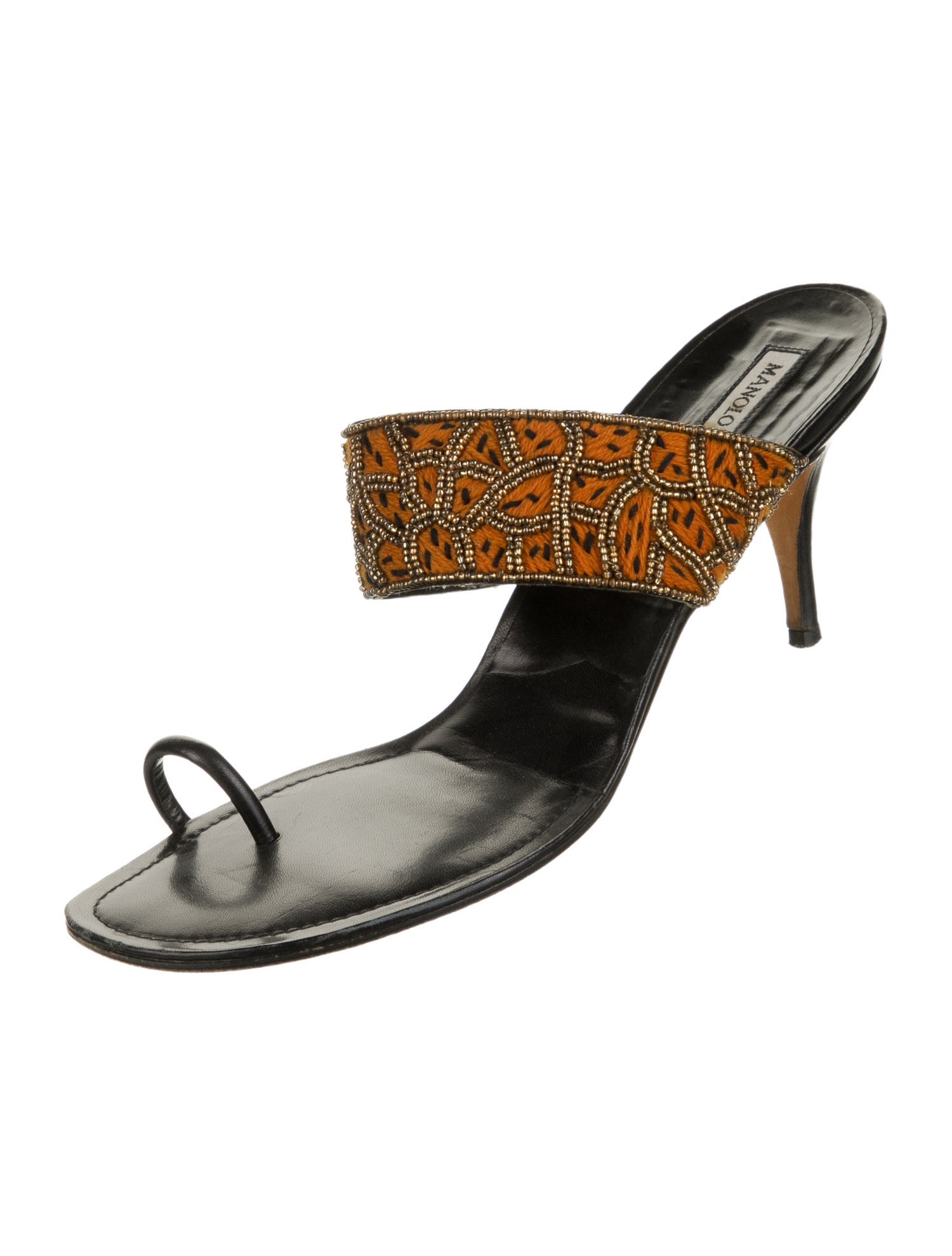 Manolo Blahnik Leather Printed Slides