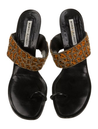 Manolo Blahnik Leather Printed Slides