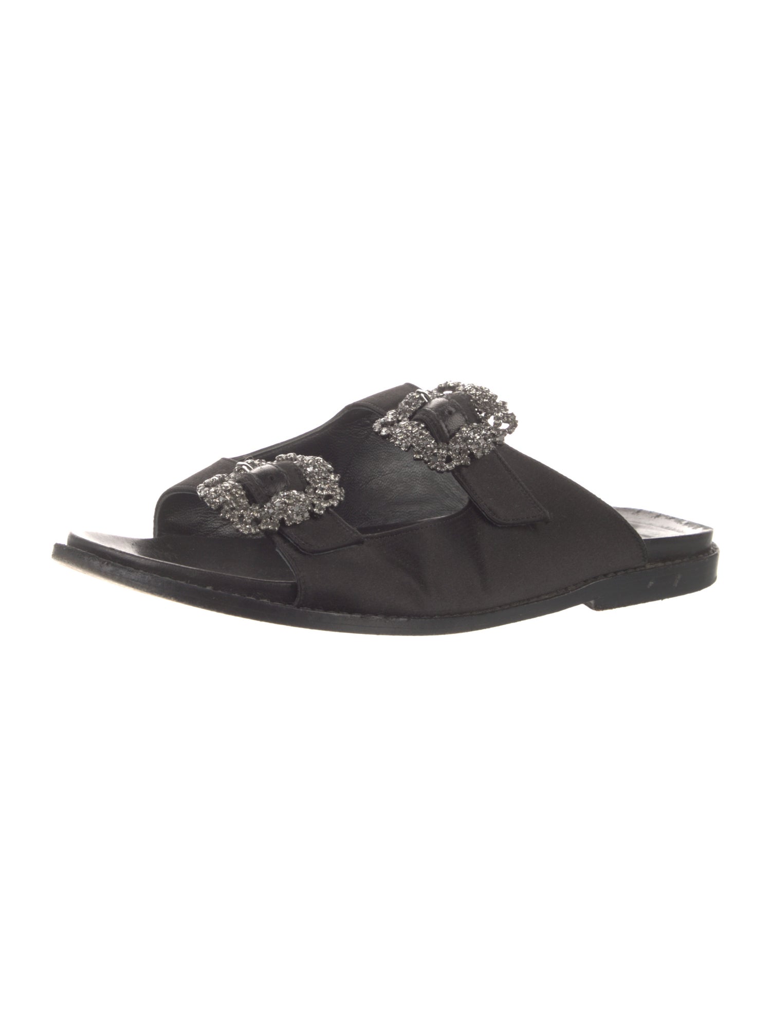 Manolo Blahnik Leather Crystal Embellishments Slides