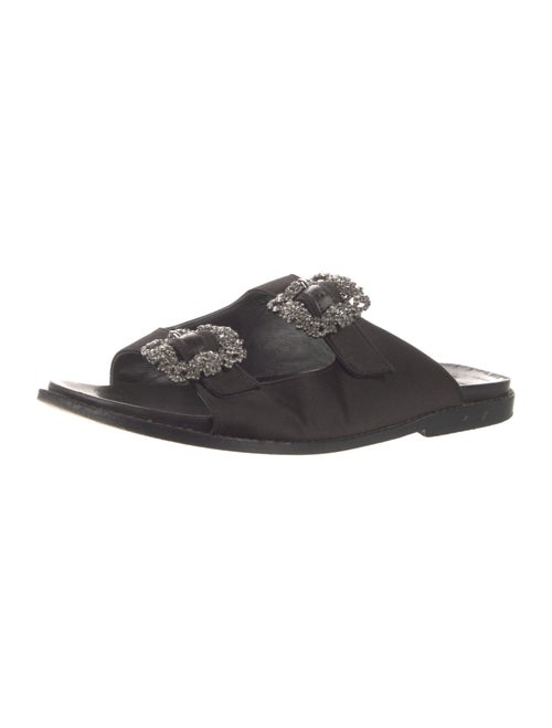Manolo Blahnik Leather Crystal Embellishments Slides
