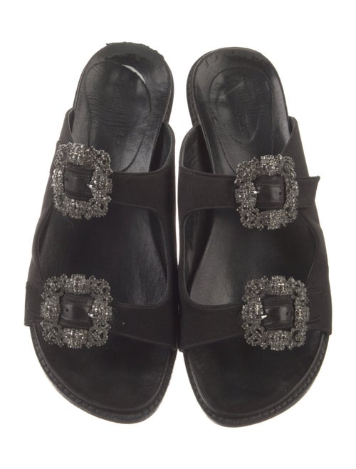 Manolo Blahnik Leather Crystal Embellishments Slides