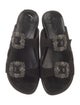 Manolo Blahnik Leather Crystal Embellishments Slides