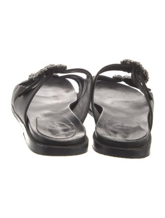 Manolo Blahnik Leather Crystal Embellishments Slides