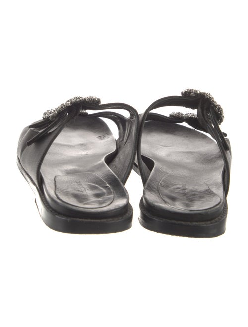 Manolo Blahnik Leather Crystal Embellishments Slides