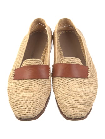Manolo Blahnik Raffia Leather Trim Embellishment Loafers