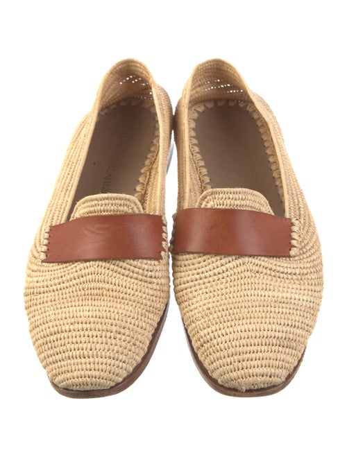 Manolo Blahnik Raffia Leather Trim Embellishment Loafers
