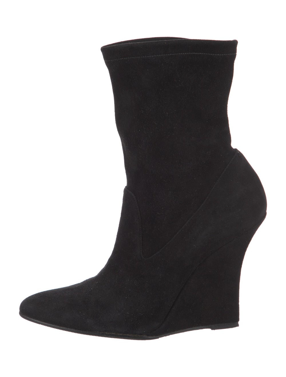 Manolo Blahnik Suede Ankle Sock Boots Black Suede Trim Semi-Pointed Toes