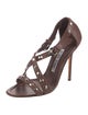 Manolo Blahnik Leather Studded Accents T-Strap Sandals