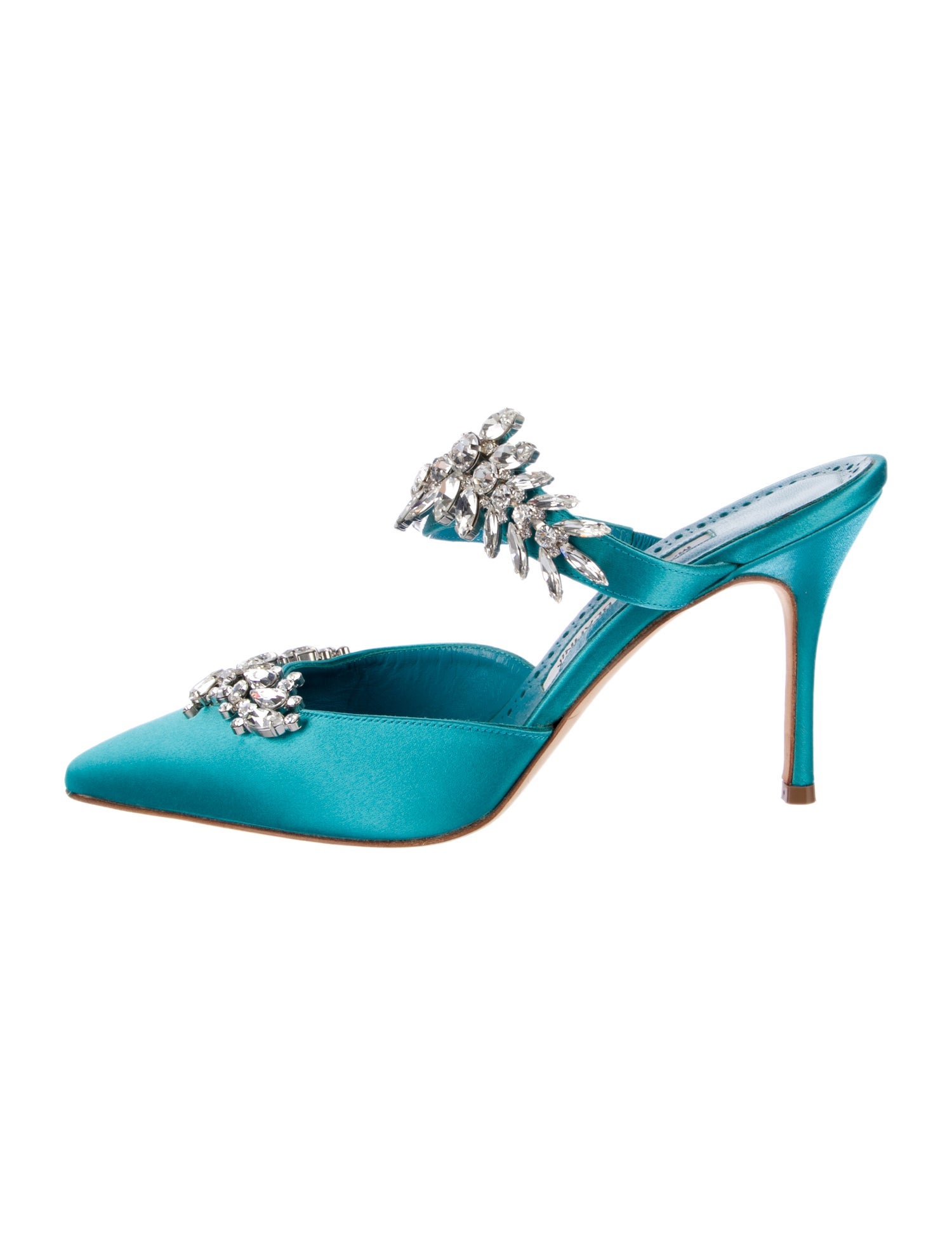 Manolo Blahnik Satin Crystal Embellishments Mules