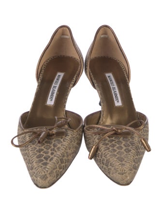 Manolo Blahnik Animal Print Bow Accents D'Orsay Pumps
