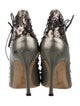 Manolo Blahnik Leather Beaded Accents Lace-Up Boots