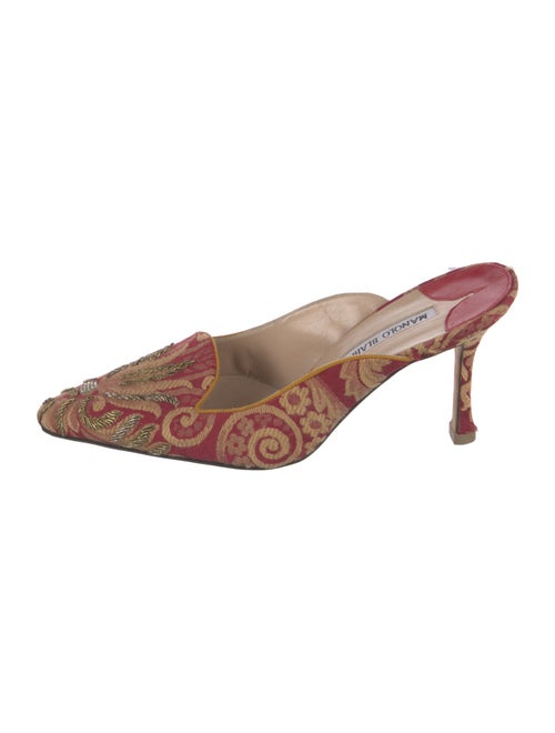 Manolo Blahnik Faux Pearl Accents Printed Mules